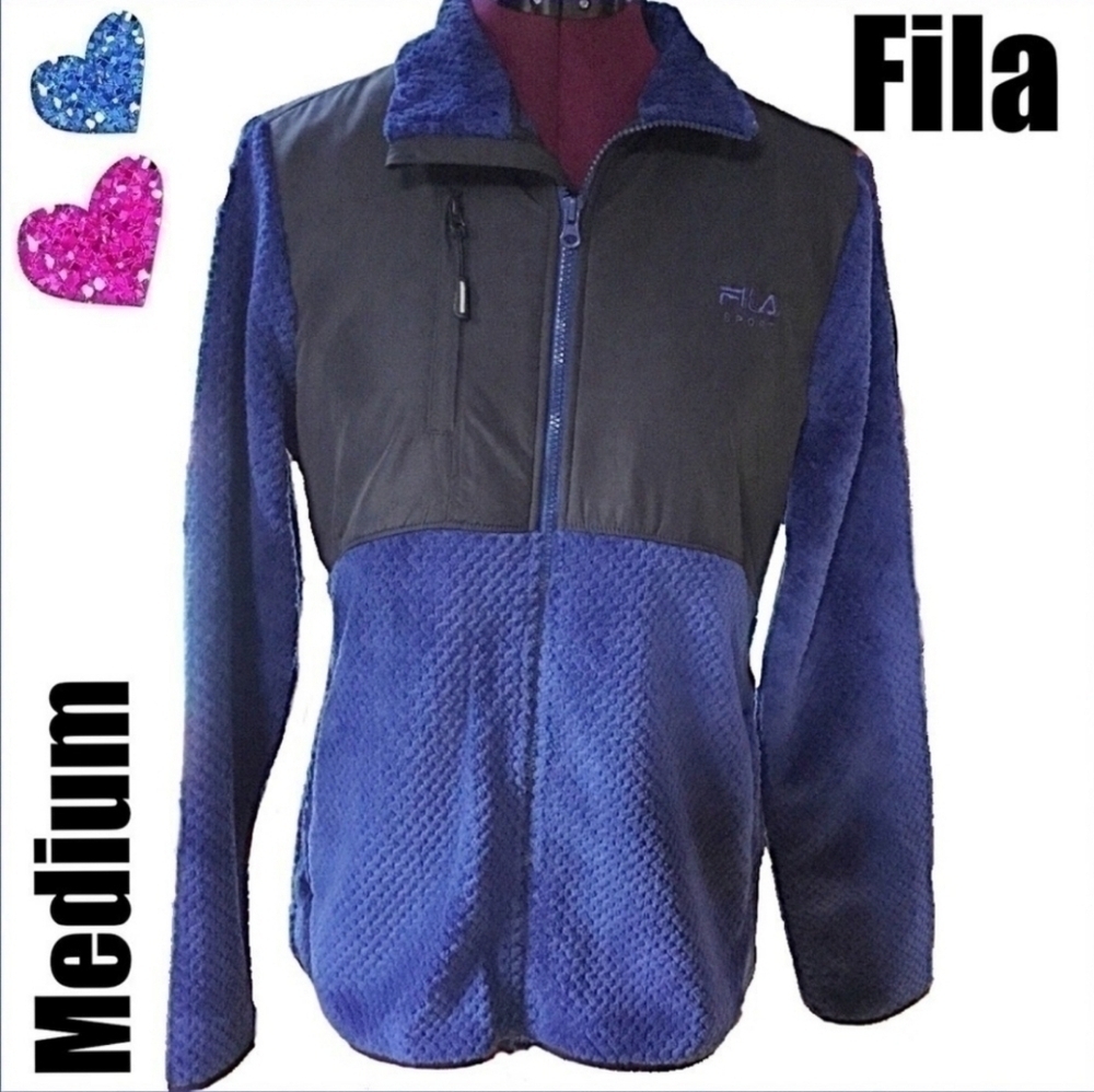 Fila Velour High Pile Warm Up Jacket New With Tags Size Medium NWT Blue Black